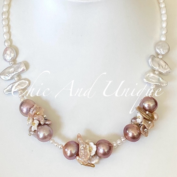 N3-Handmade Purple Edison Pearl, Keshi Pearl And Biwa Pearl Necklace - Picture 7 of 8